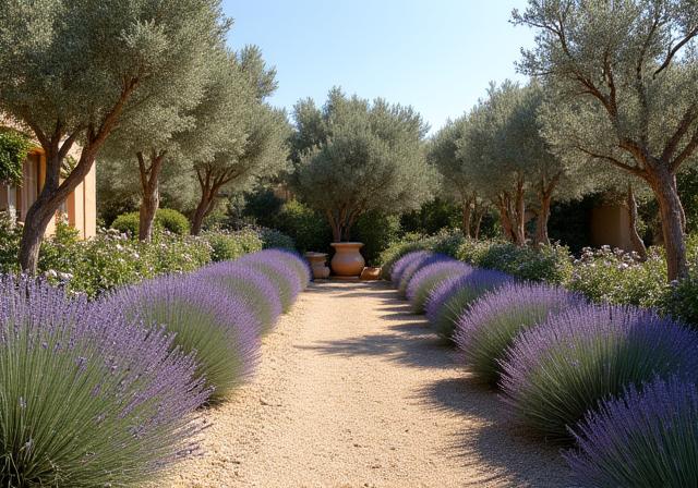 Jardin méditerranéen résistant à la sécheresse dans les Monts d'Or